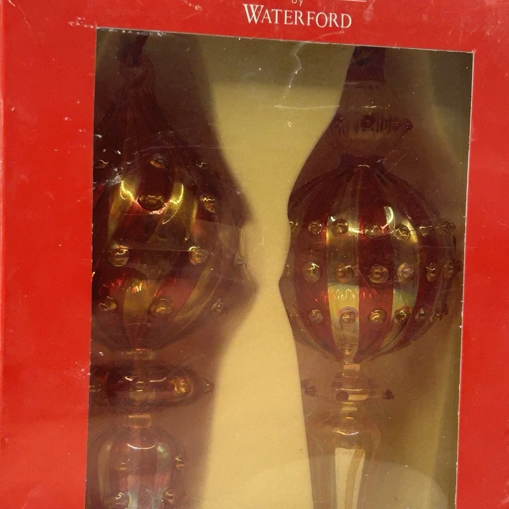 Marquis by Waterford Finial Ornaments Set of 2 • Iridescent Glass • New in Box
